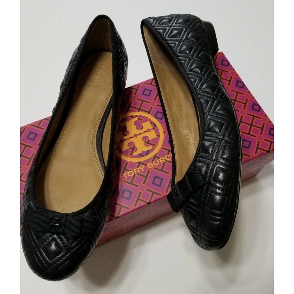 Tory Burch Marion Quilted Leather Ballet Flat, Perfect Black Size 9 $275
